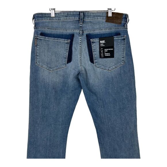 New Paige Lennox Men US 33 Denim Blue Jeans Slim Skinny Stretch Ripped Casual - Picture 8 of 12